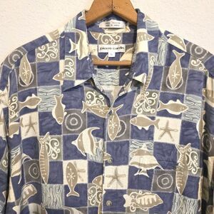 VTG Pierre Cardin Hawaiian Camp Shirt Beach Resortwear Coastal Sea Life Large
